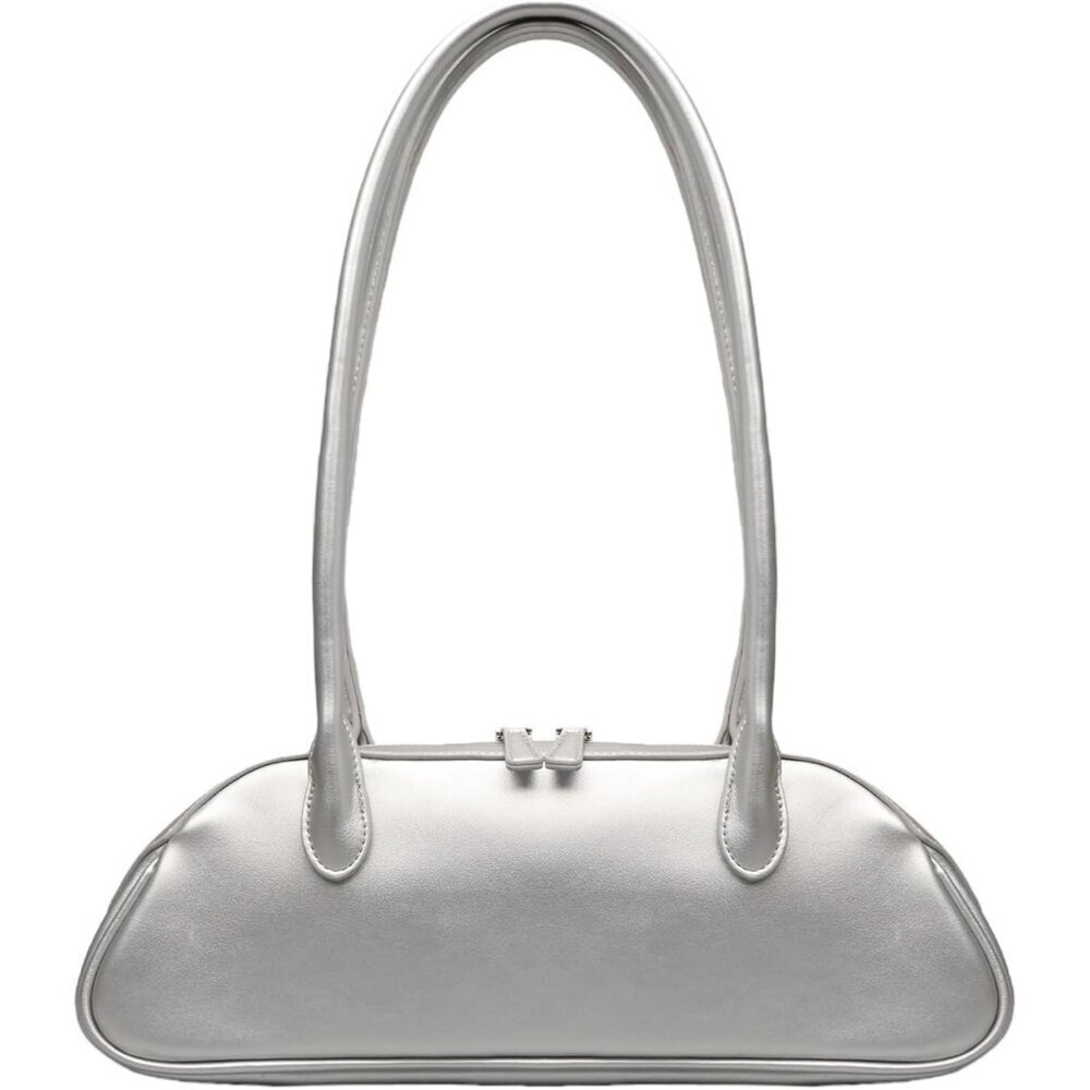 Women’s Silver PU Leather Y2K Shoulder Bag Trendy Fashion Work Travel Bag